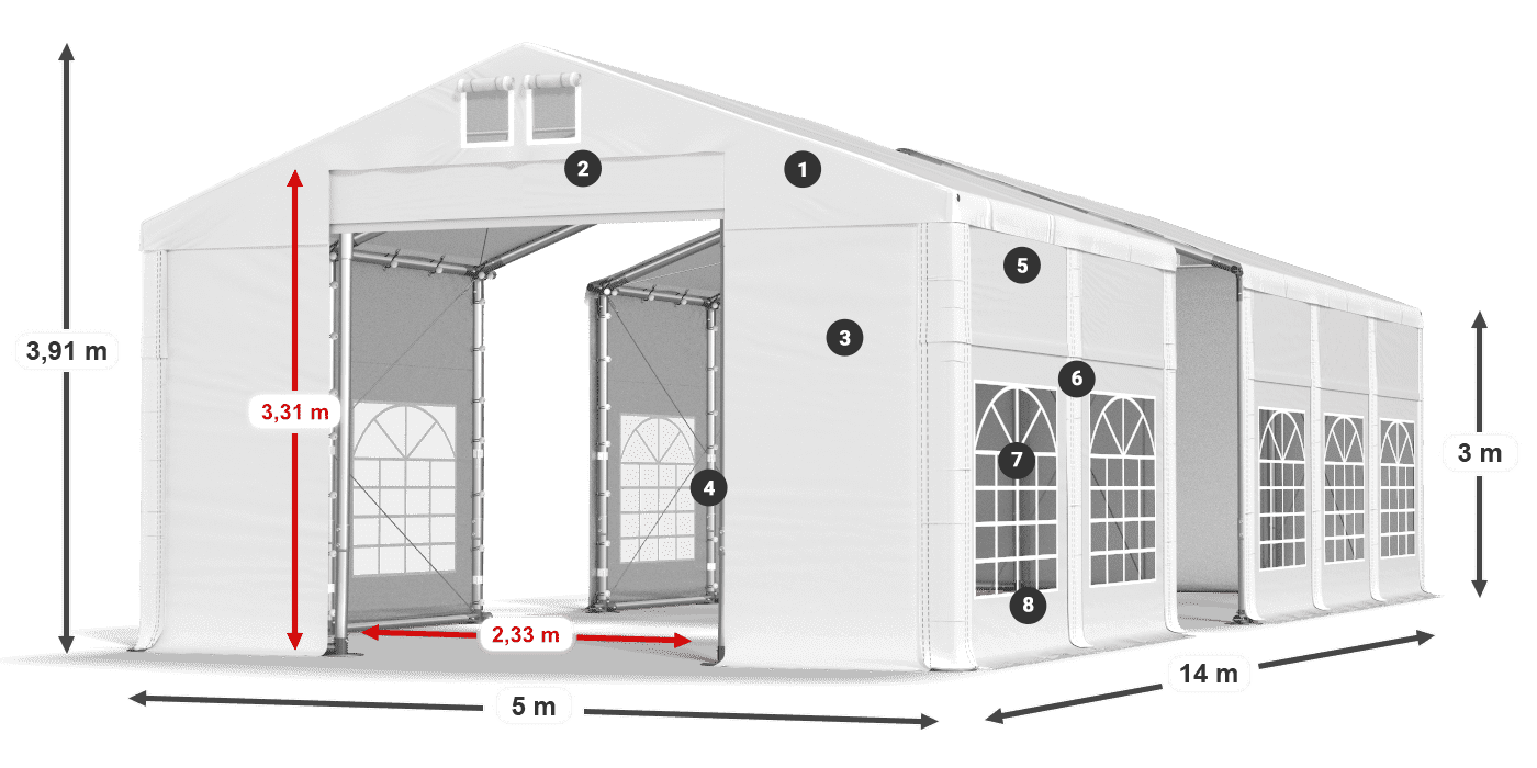 Acoperiș: MS 580 PVC Pereţi: FR 620 PVC Legenda 3m
