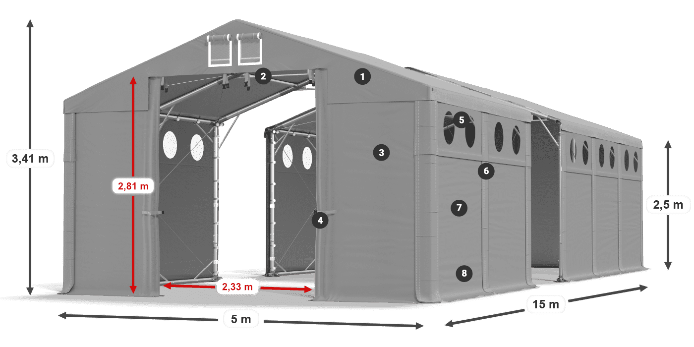 Acoperiș: FR 620 PVC Pereţi: SD O 500 PVC legenda 2.5m