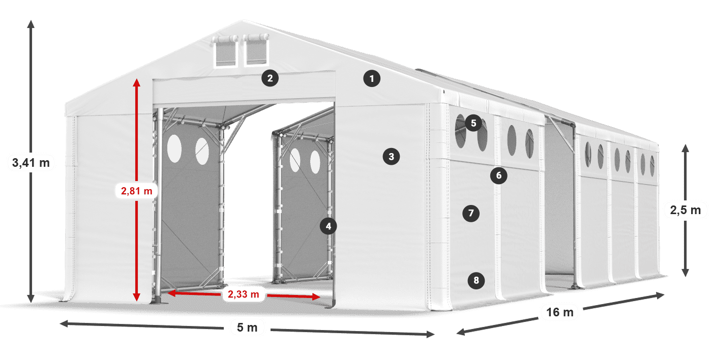 Acoperiș: FR 620 PVC Pereţi: MS O 580 PVC legenda 2.5m