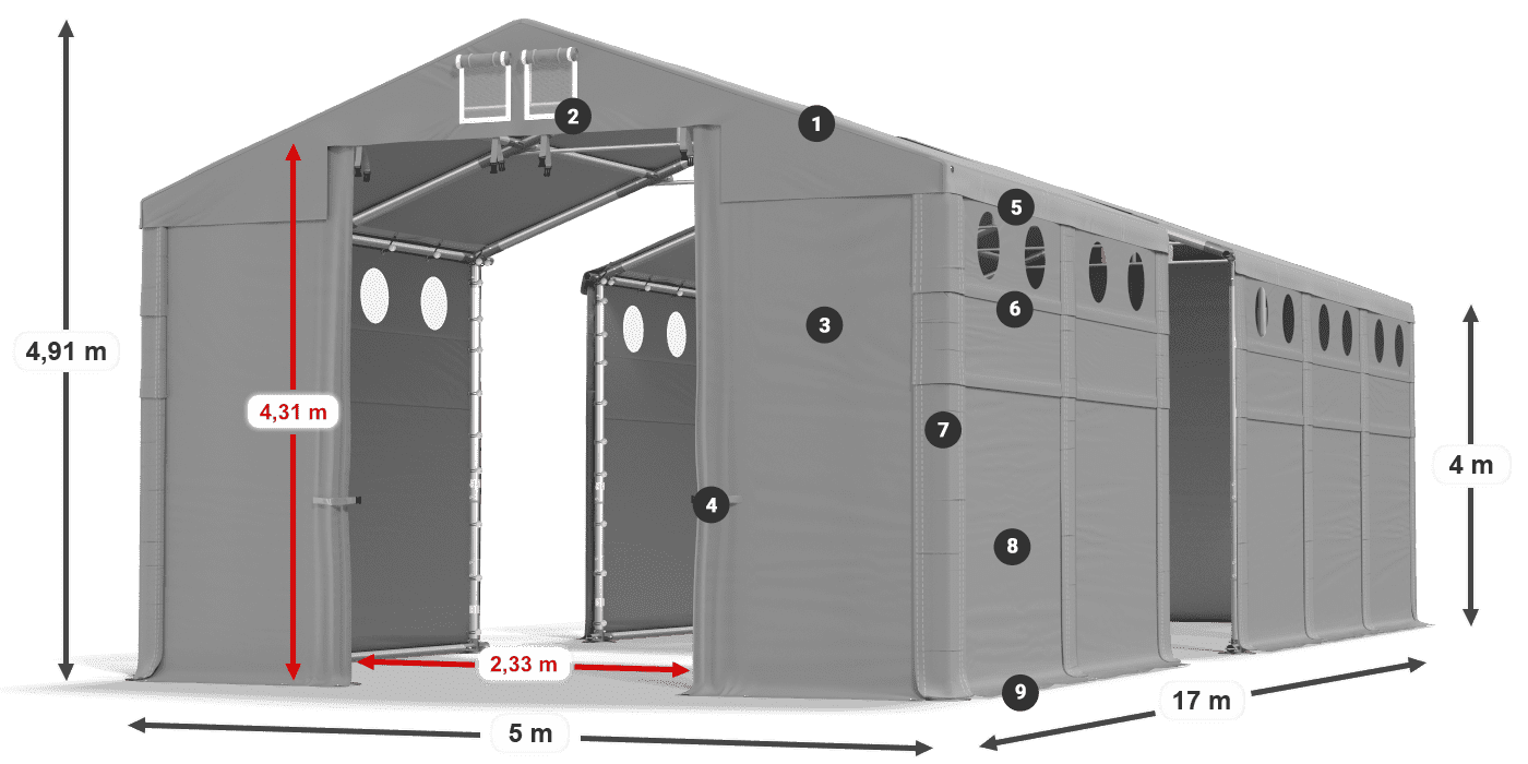 Acoperiș: FR 620 PVC Pereţi: MS O 580 PVC Legenda 4m