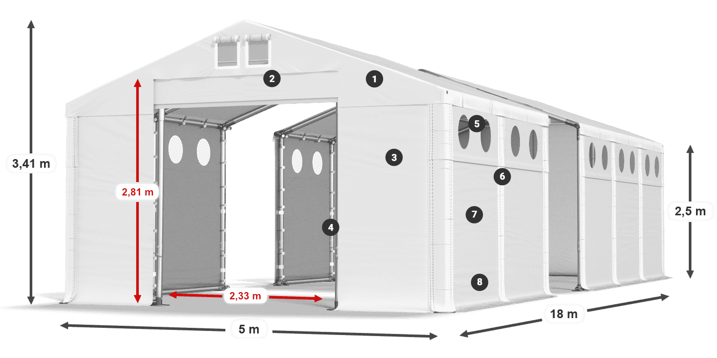 Acoperiș: MS 580 PVC Pereţi: SD O 500 PVC legenda 2.5m