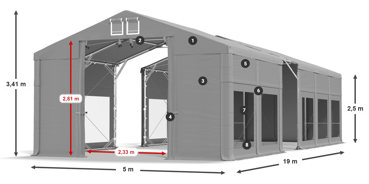 Acoperiș: FR 620 PVC Pereţi: MS 580 PVC legenda 2.5m