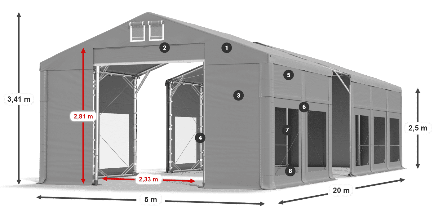 Acoperiș: FR 620 PVC Pereţi: MS 580 PVC legenda 2.5m