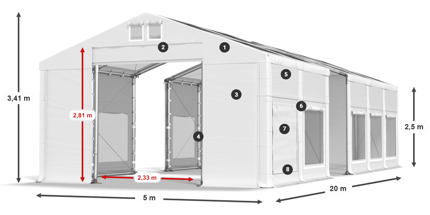 Acoperiș: MS T 580 PVC Pereţi: SD M 500 PVC legenda 2.5m