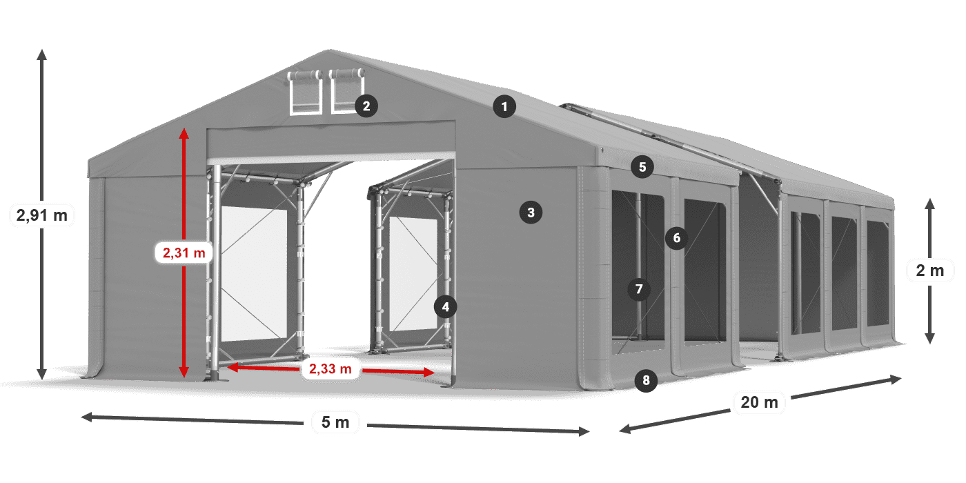 Acoperiș: FR 620 PVC Pereţi: MS 580 PVC 2m legenda