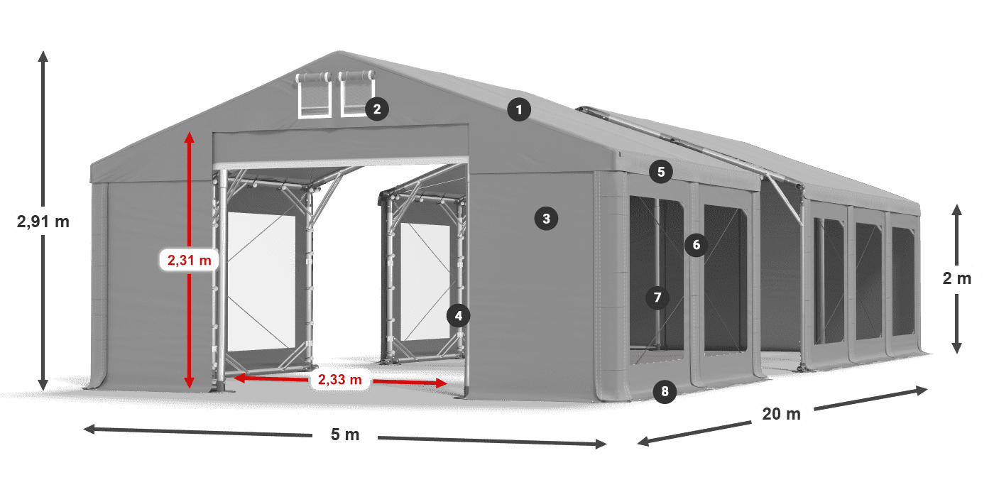 Acoperiș: FR 620 PVC Pereţi: MS 580 PVC 2m legenda