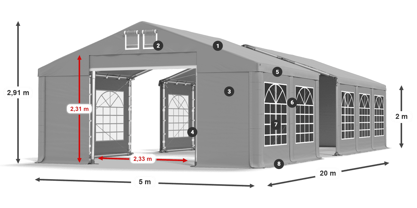 Acoperiș: FR 620 PVC Pereţi: SD 500 PVC 2m legenda