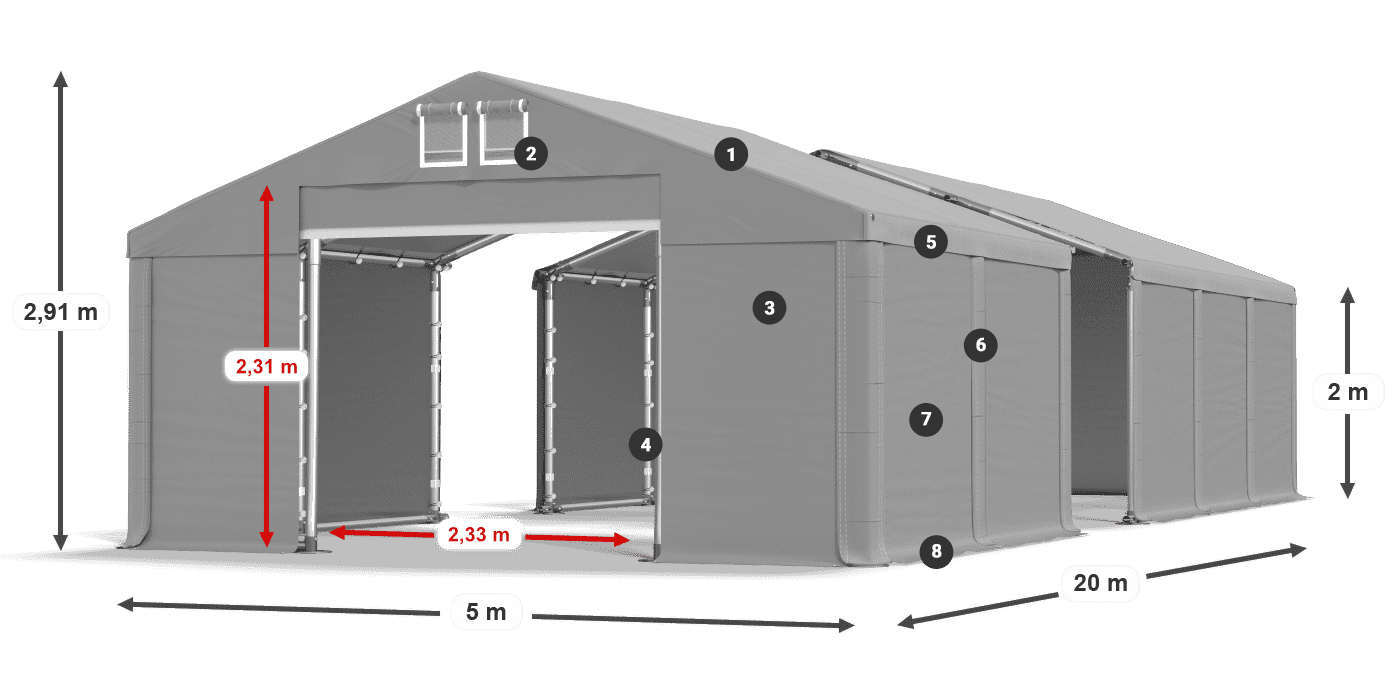 Acoperiș: MS 580 PVC Pereţi: FR M 620 PVC 2m legenda