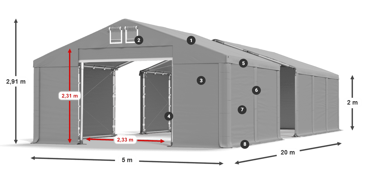 Acoperiș: MS 580 PVC Pereţi: FR M 620 PVC 2m legenda