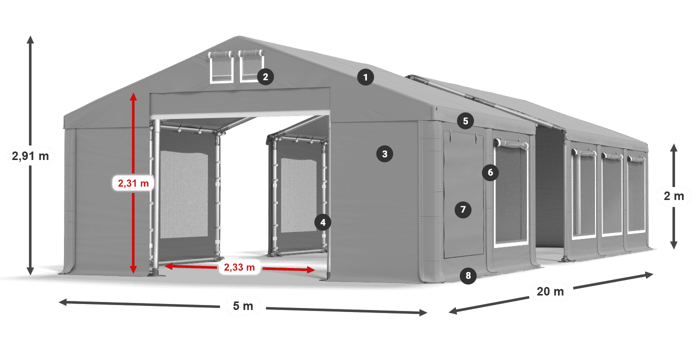 Acoperiș: MS 580 PVC Pereţi: SD M 500 PVC 2m legenda