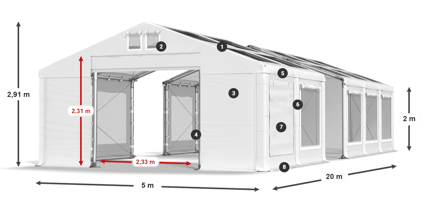 Acoperiș: MS T 580 PVC Pereţi: SDM 500 PVC 2m legenda