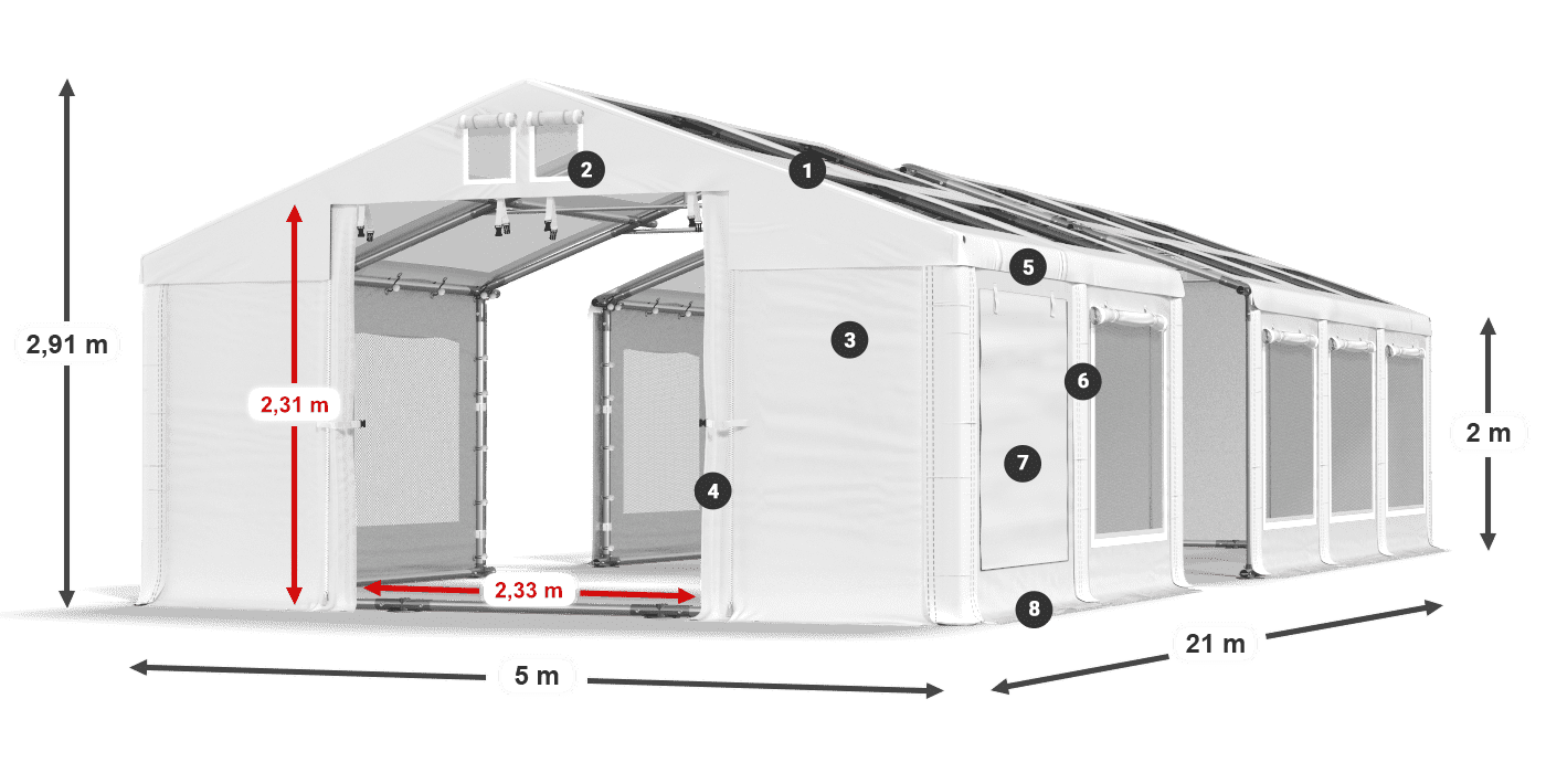 Acoperiș: MS T 580 PVC Pereţi: SDM 500 PVC 2m legenda