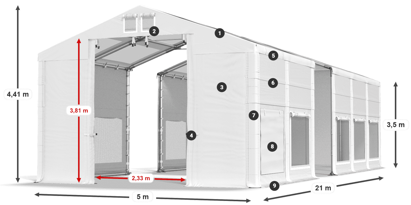 Acoperiș: MS T 580 PVC Pereţi: SD M 500 PVC legenda 2.5m