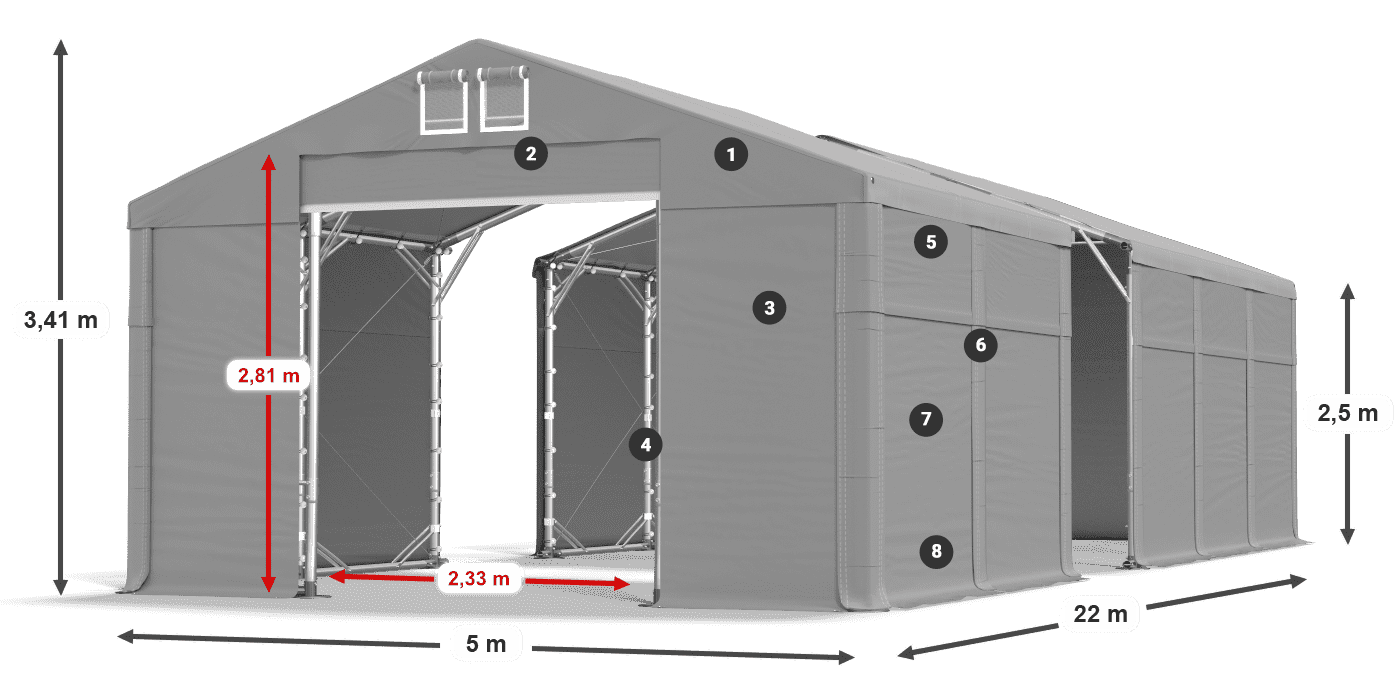 Acoperiș: FR 620 PVC Pereţi: SD 500 PVC legenda 2.5m