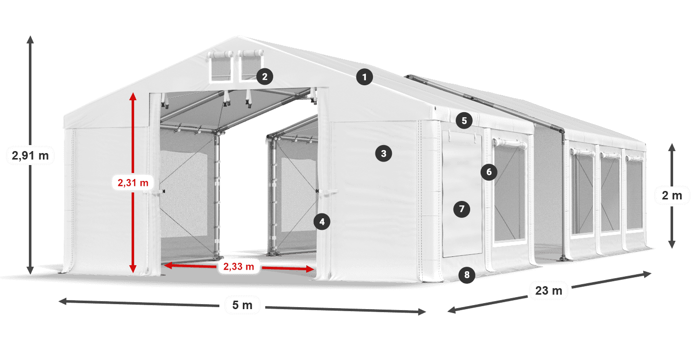 Acoperiș: MS 580 PVC Pereţi: SD M 500 PVC 2m legenda