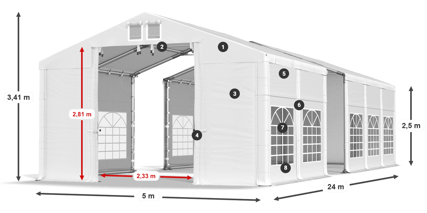 Acoperiș: FR 620 PVC Pereţi: SD 500 PVC legenda 2.5m