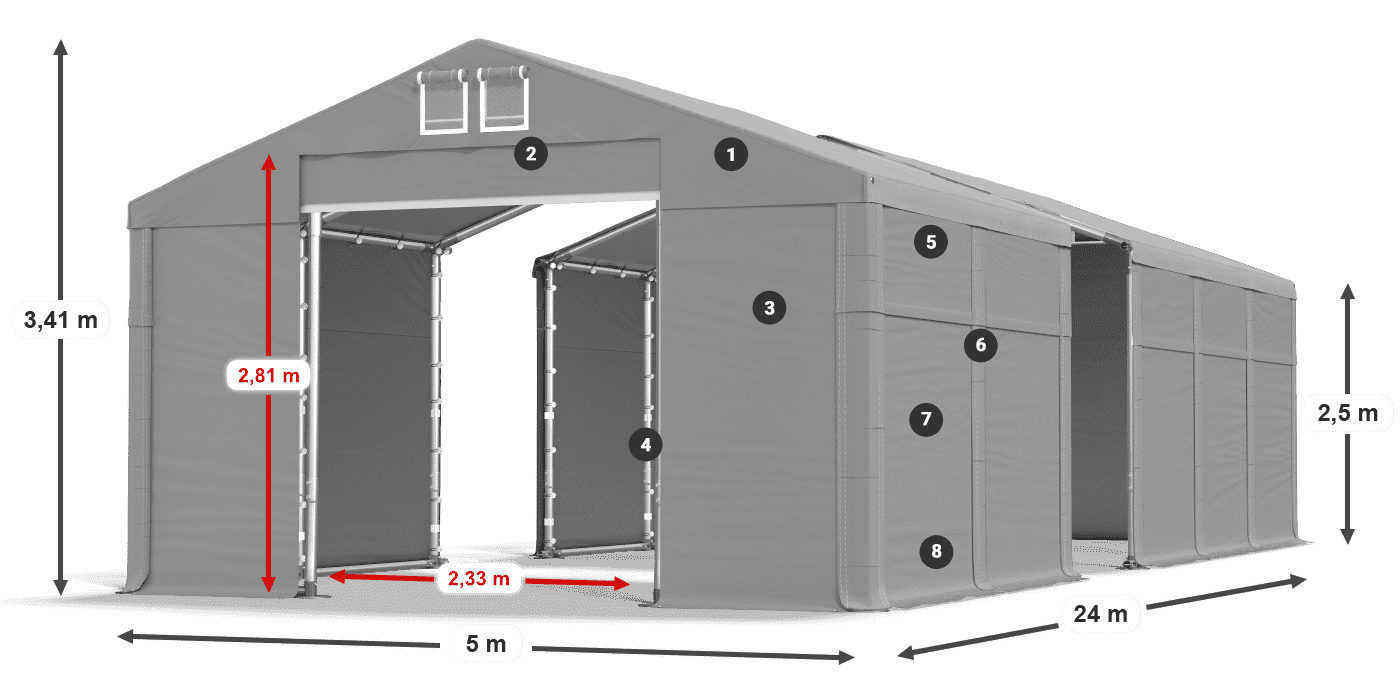 Acoperiș: MS 580 PVC Pereţi: FR 620 PVC legenda 2.5m