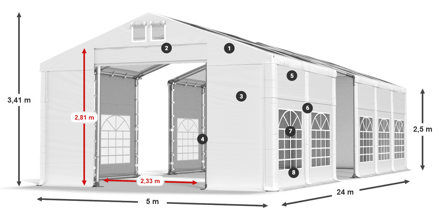 Acoperiș: MS 580 PVC Pereţi: SD 500 PVC legenda 2.5m