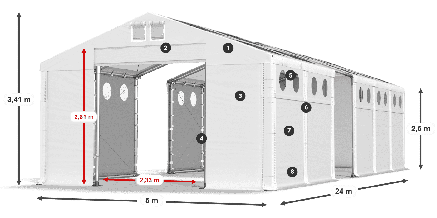 Acoperiș: MS T 580 PVC Pereţi: SD O 500 PVC legenda 2.5m