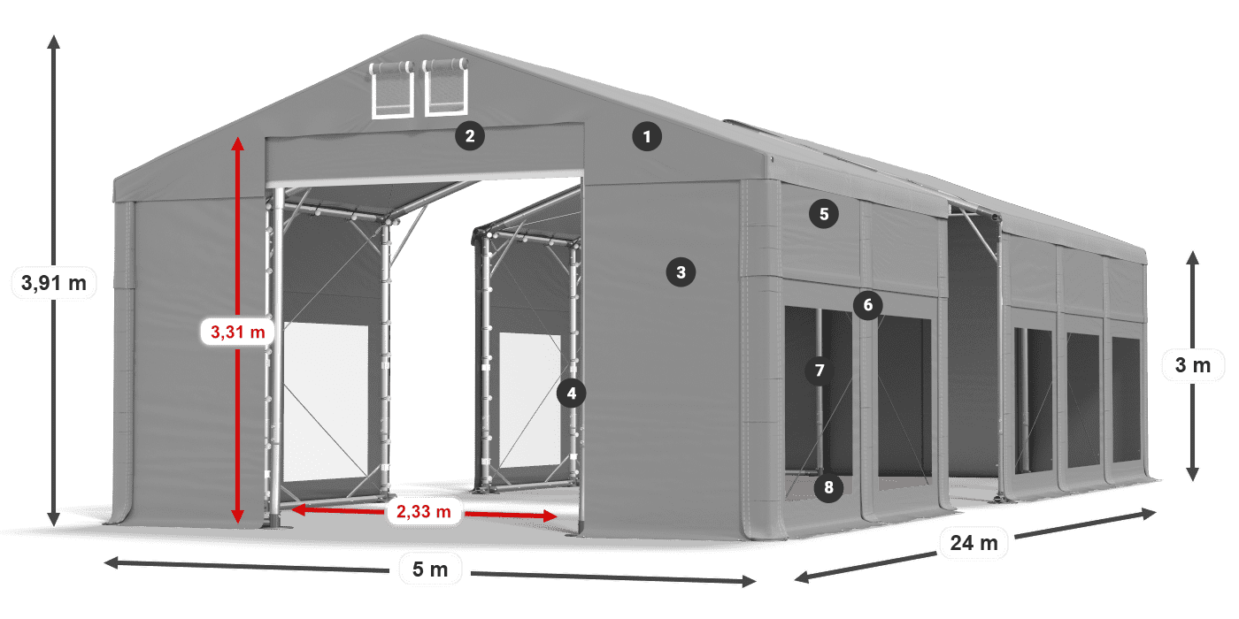 Acoperiș: MS 580 PVC Pereţi: MS 580 PVC Legenda 3m