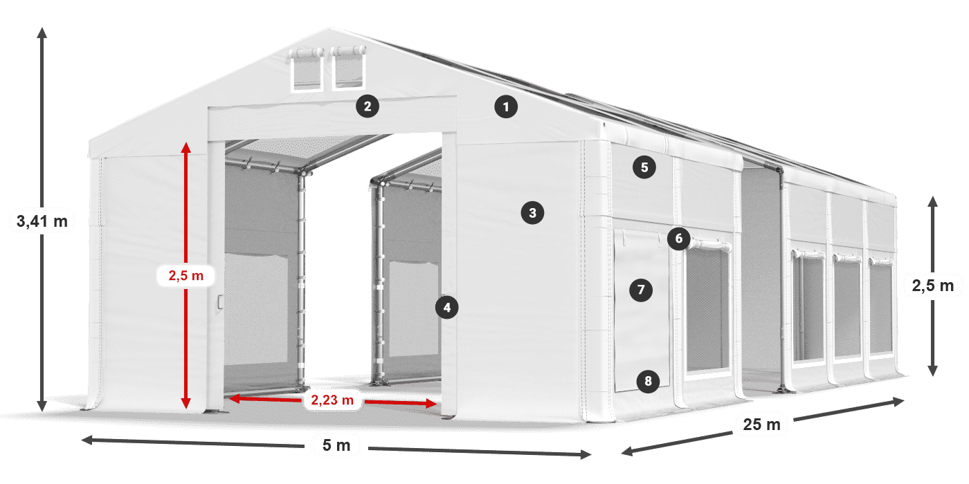 Acoperiș: MS T 580 PVC Pereţi: SD M 500 PVC legenda 2.5m