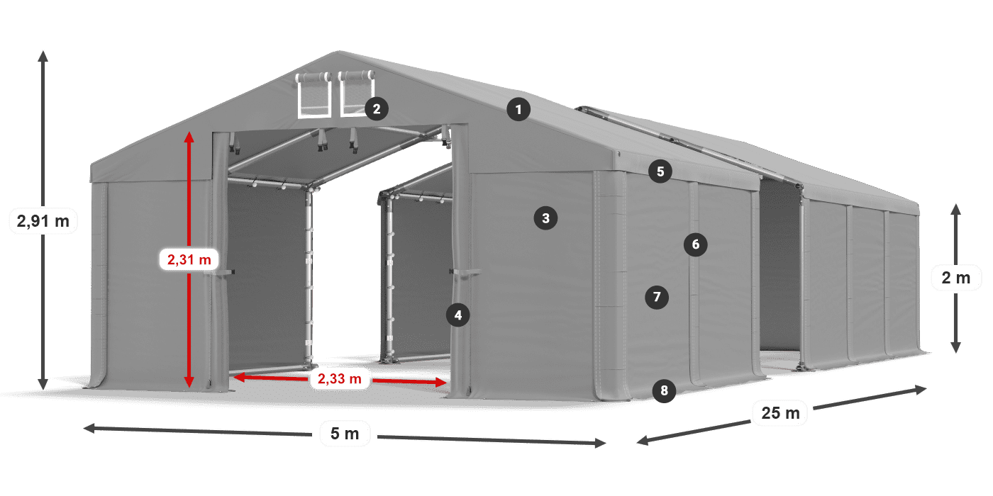 Acoperiș: MS 580 PVC Pereţi: SD 500 PVC 2m legenda