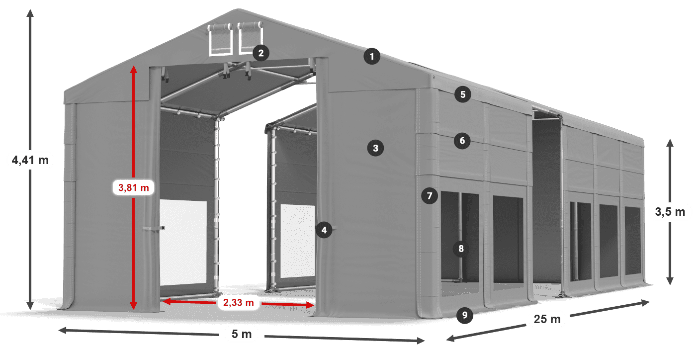 Acoperiș: FR 620 PVC Pereţi: MS 580 PVC 3.5 m legenda