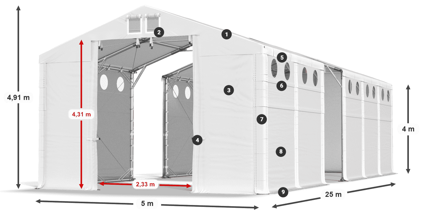 Acoperiș: FR 620 PVC Pereţi: MS O 580 PVC Legenda 4m