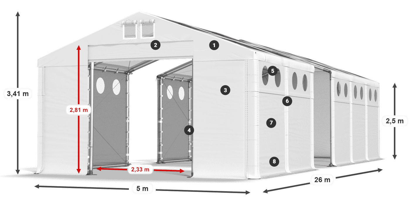 Acoperiș: MS T 580 PVC Pereţi: MS O 580 PVC legenda 2.5m