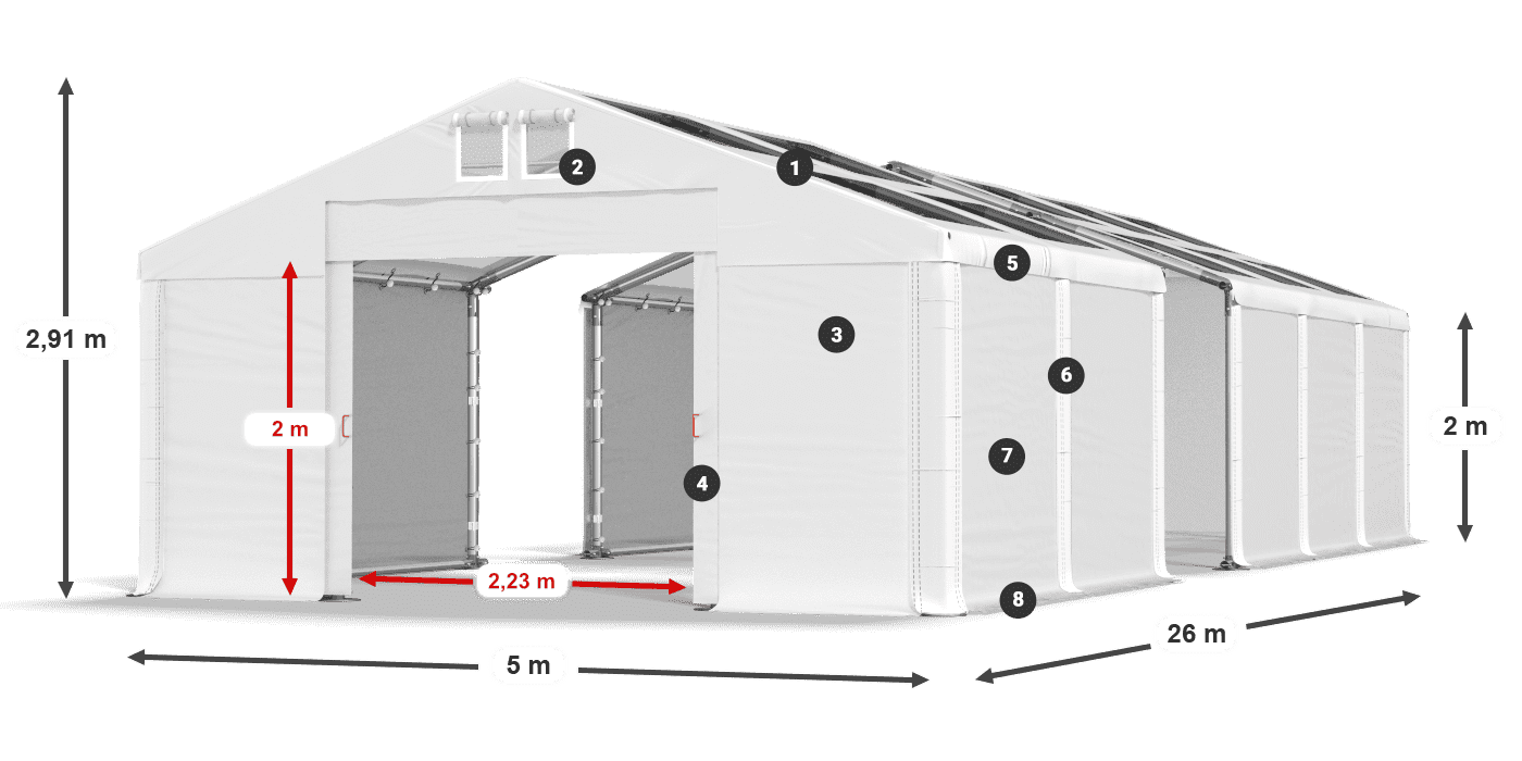 Acoperiș: MS T 580 PVC Pereţi: SD 500 PVC 2m legenda