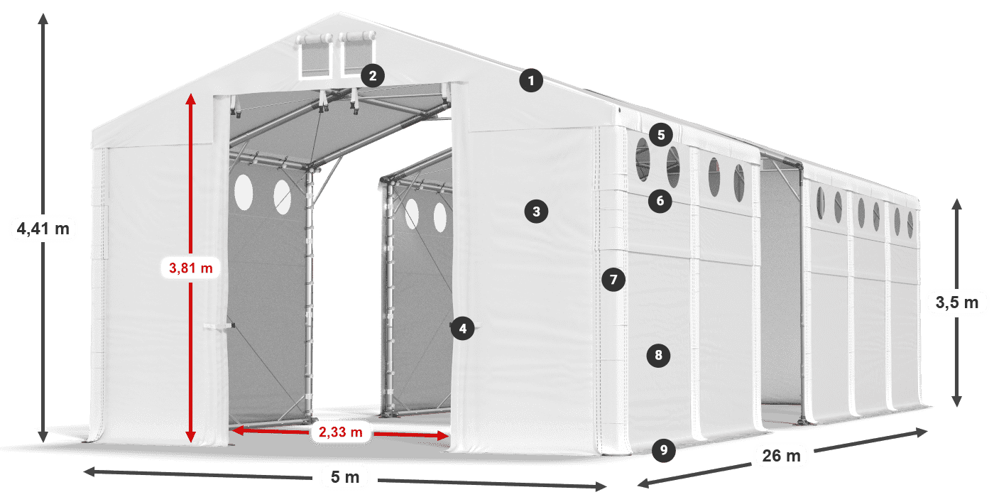 Acoperiș: MS 580 PVC Pereţi: FR O 620 PVC 3.5 m legenda