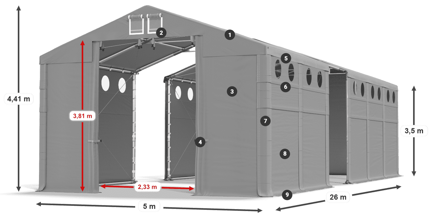 Acoperiș: MS 580 PVC Pereţi: SD O 500 PVC 3.5 m legenda