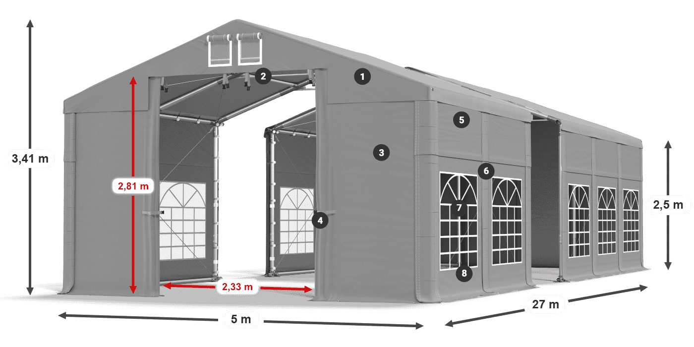 Acoperiș: FR 620 PVC Pereţi: SD 500 PVC legenda 2.5m