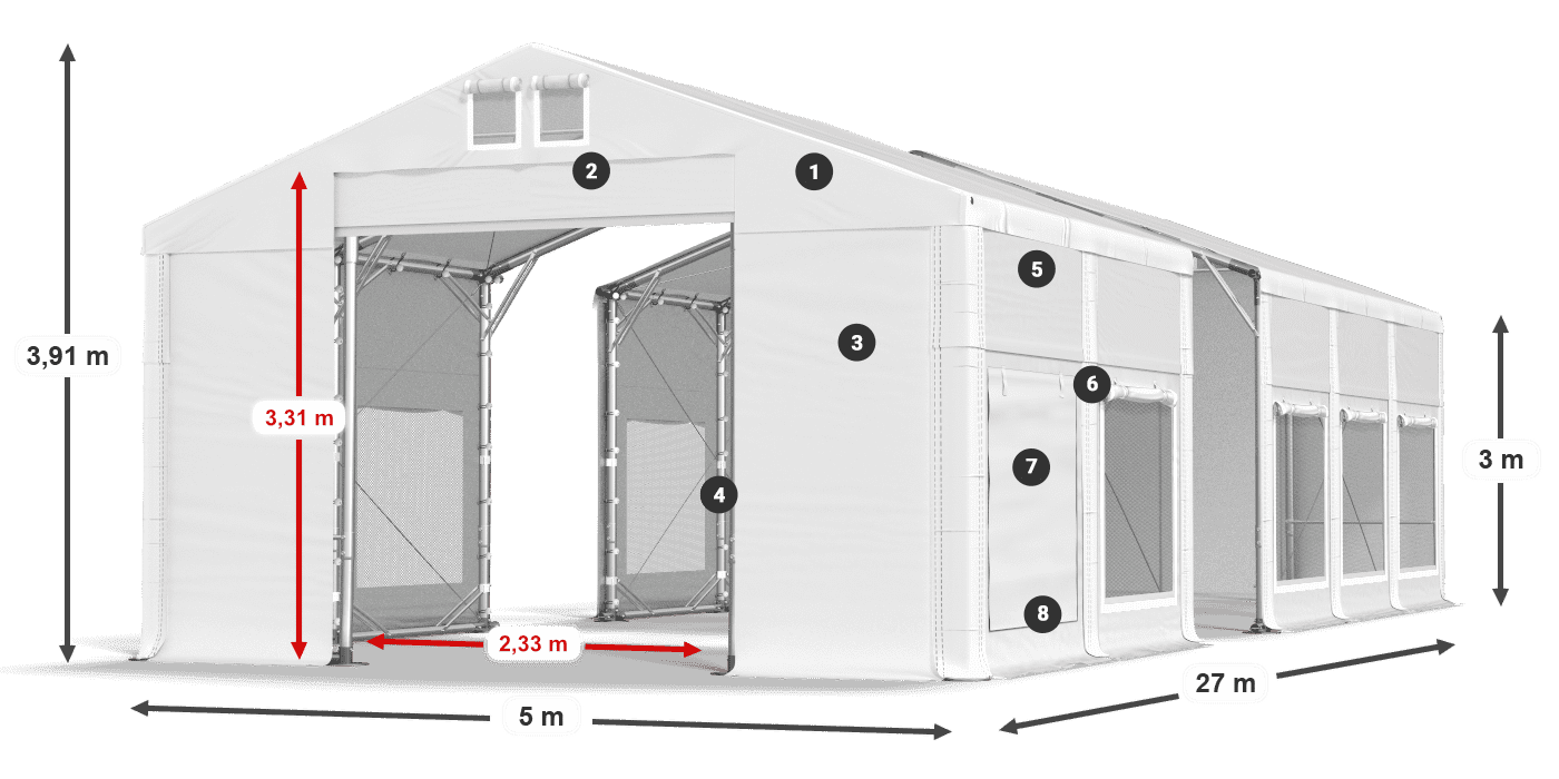 Acoperiș: FR 620 PVC Pereţi: SD 500 PVC Legenda 3m