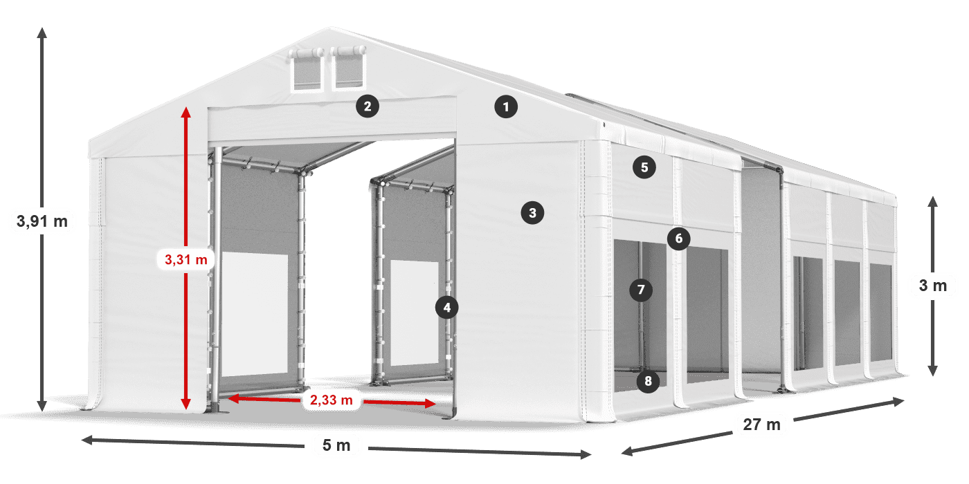 Acoperiș: MS 580 PVC Pereţi: MS 580 PVC Legenda 3m