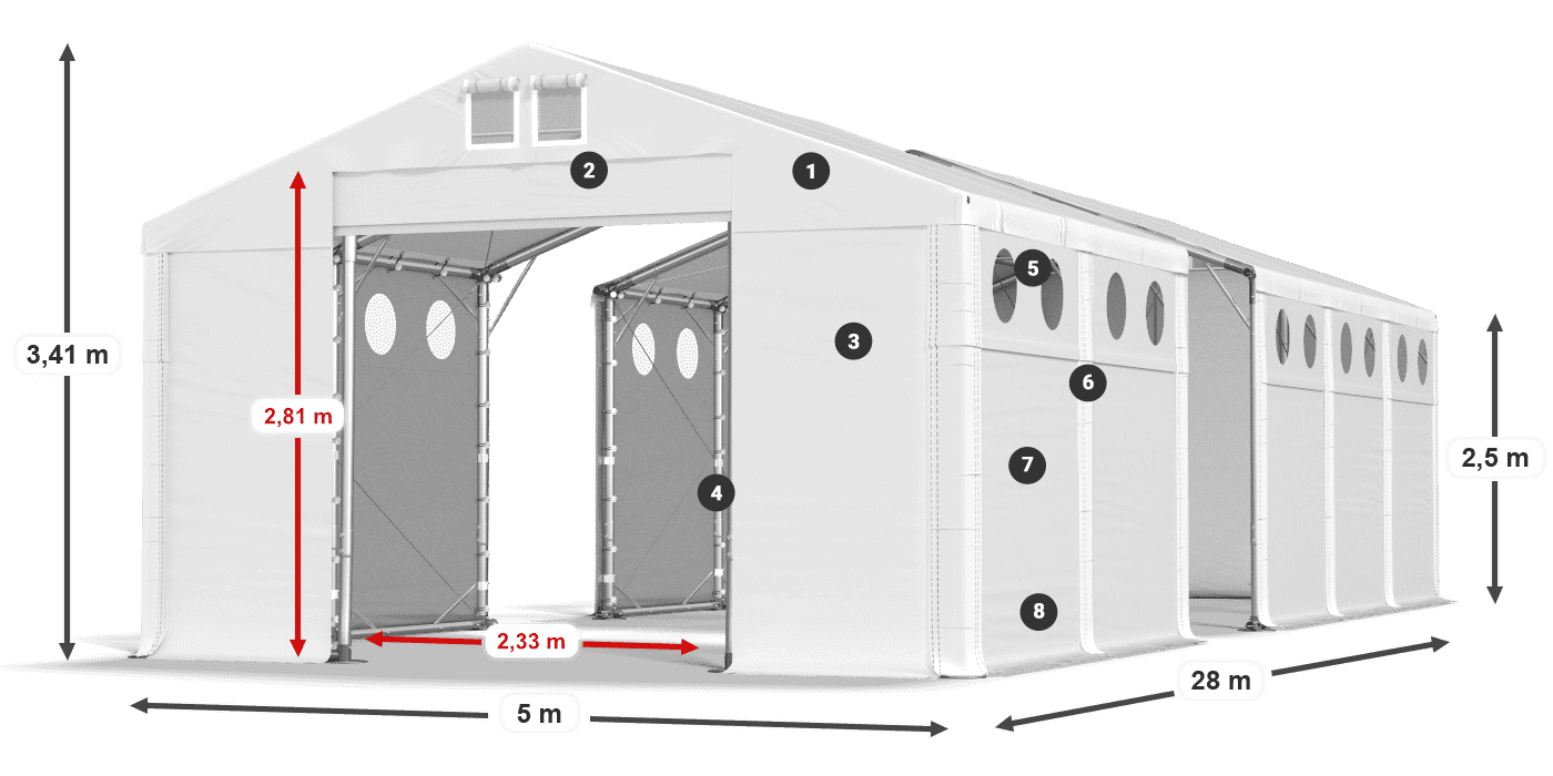Acoperiș: FR 620 PVC Pereţi: MS O 580 PVC legenda 2.5m