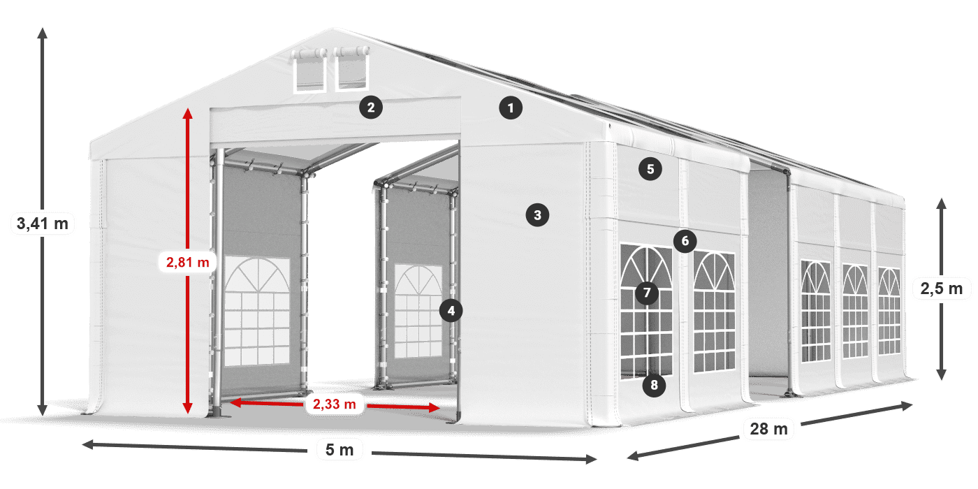 Acoperiș: MS T 580 PVC Pereţi: FR 620 PVC legenda 2.5m