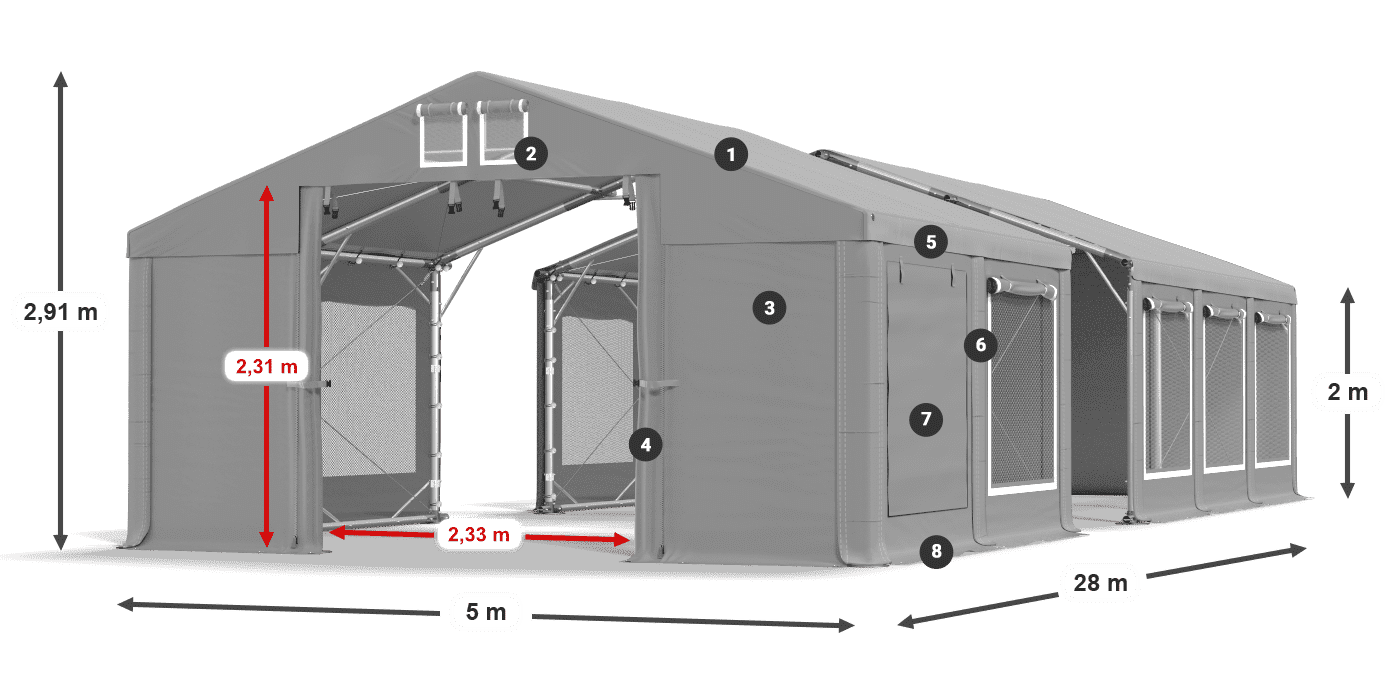 Acoperiș: FR 620 PVC Pereţi: SD 500 PVC 2m legenda