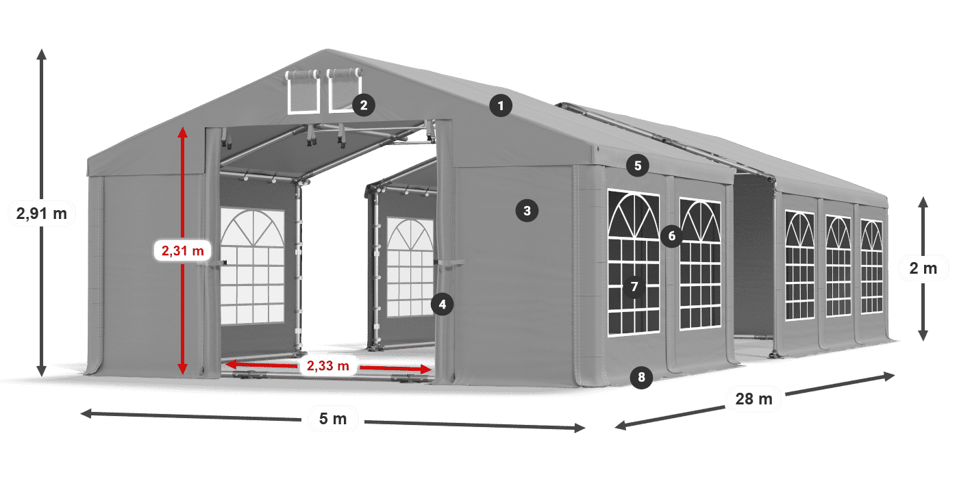 Acoperiș: FR 620 PVC Pereţi: SD 500 PVC 2m legenda