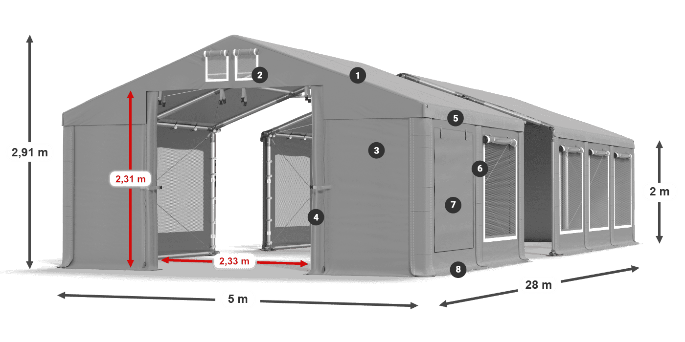 Acoperiș: FR 620 PVC Pereţi: SD 500 PVC 2m legenda
