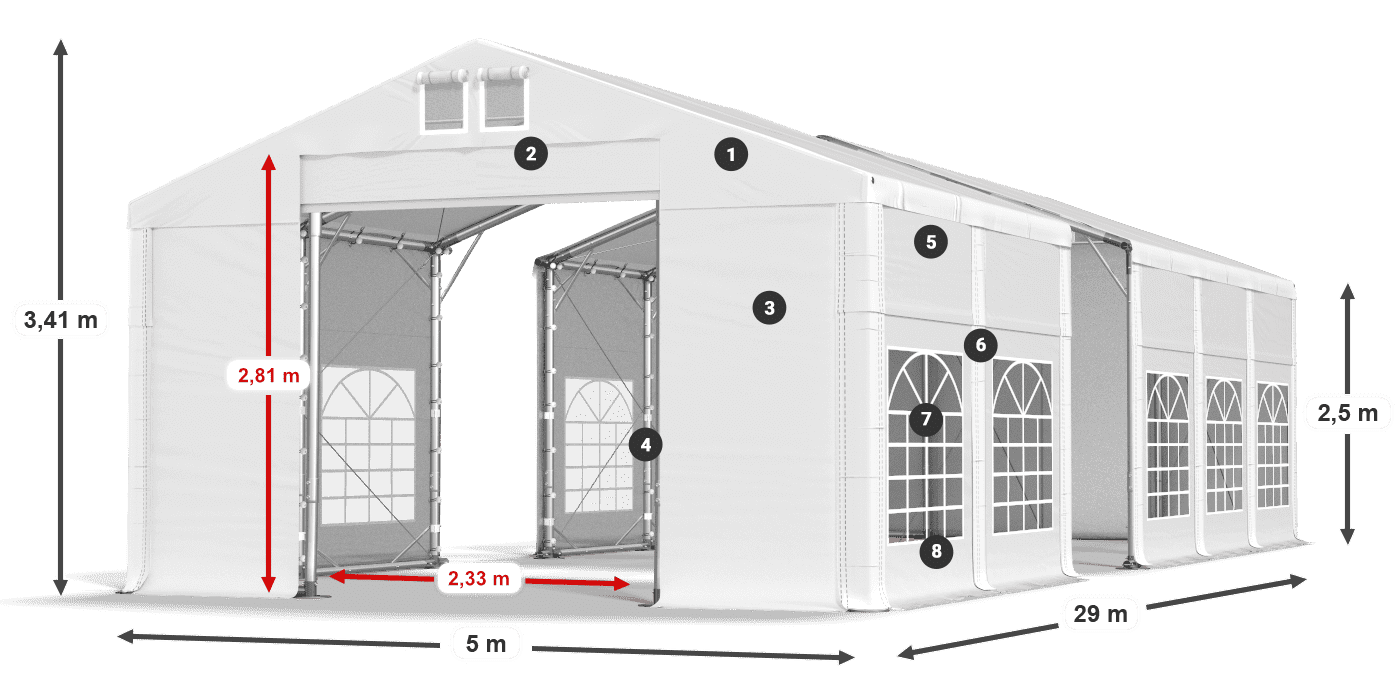 Acoperiș: FR 620 PVC Pereţi: SD 500 PVC legenda 2.5m