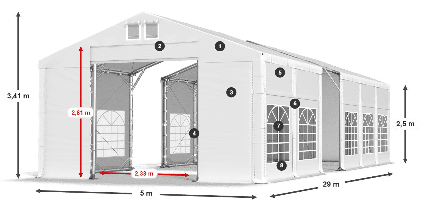 Acoperiș: FR 620 PVC Pereţi: SD 500 PVC legenda 2.5m