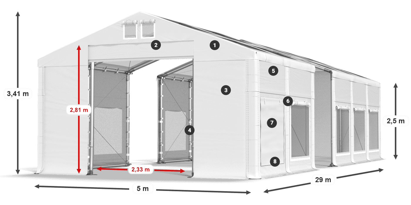 Acoperiș: MS T 580 PVC Pereţi: SD M 500 PVC legenda 2.5m
