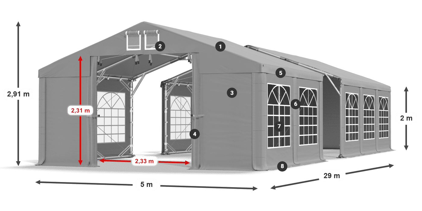 Acoperiș: FR 620 PVC Pereţi: SD 500 PVC 2m legenda