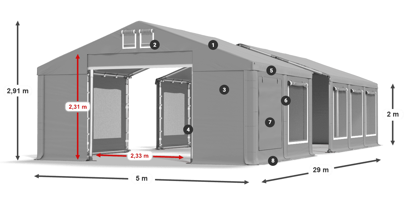 Acoperiș: FR 620 PVC Pereţi: SD 500 PVC 2m legenda