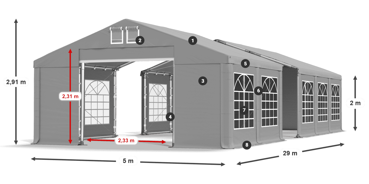 Acoperiș: FR 620 PVC Pereţi: SD 500 PVC 2m legenda