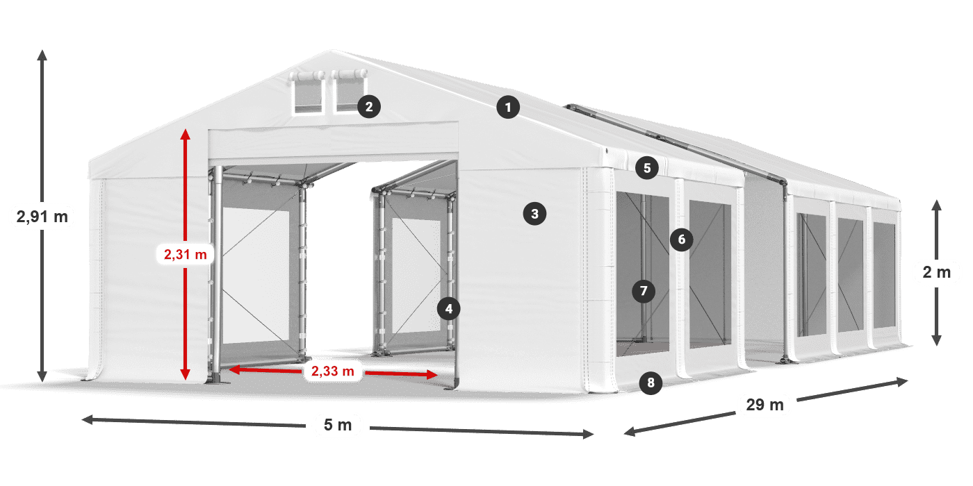 Acoperiș: MS 580 PVC Pereţi: MS 580 PVC 2m legenda