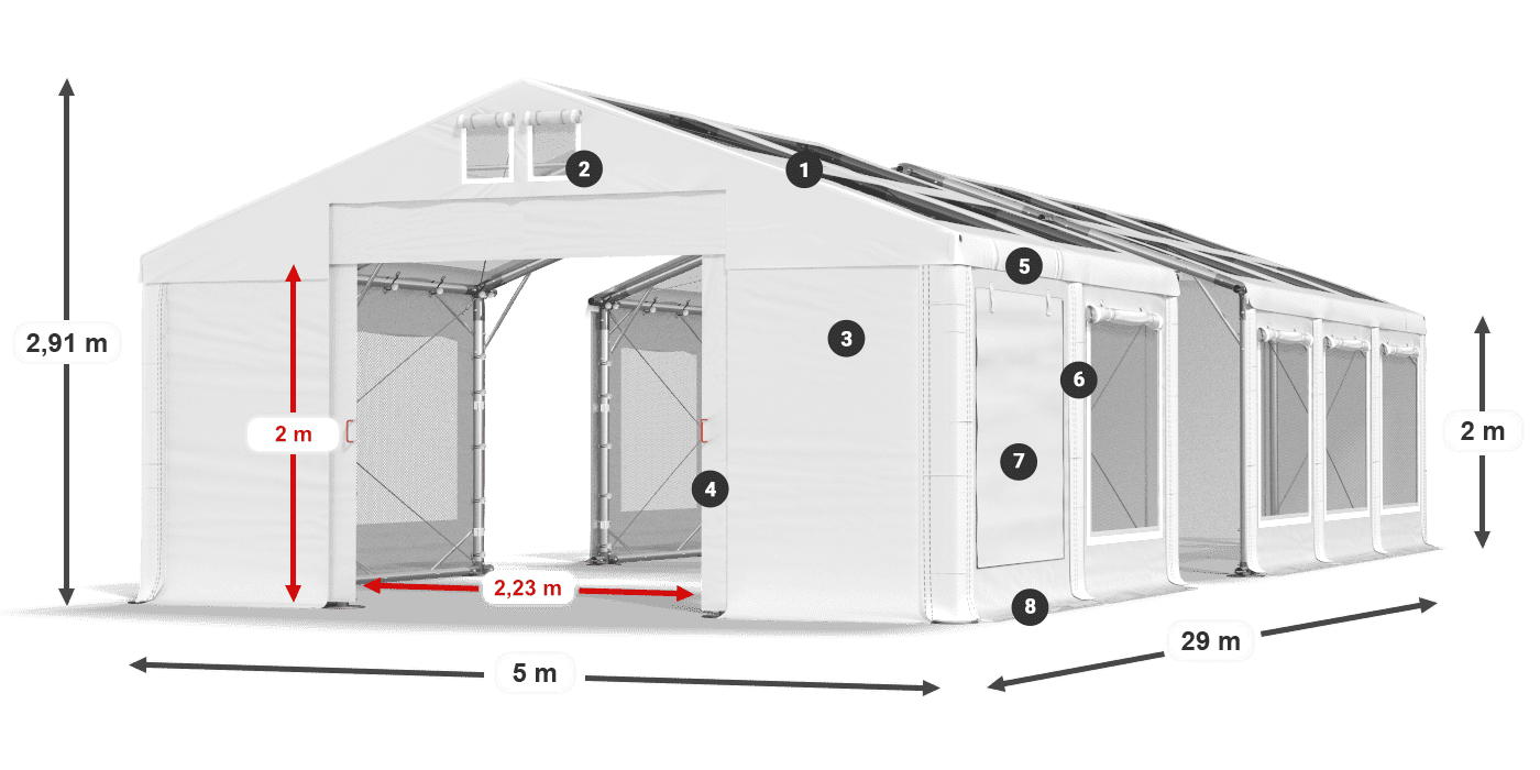 Acoperiș: MS T 580 PVC Pereţi: SDM 500 PVC 2m legenda
