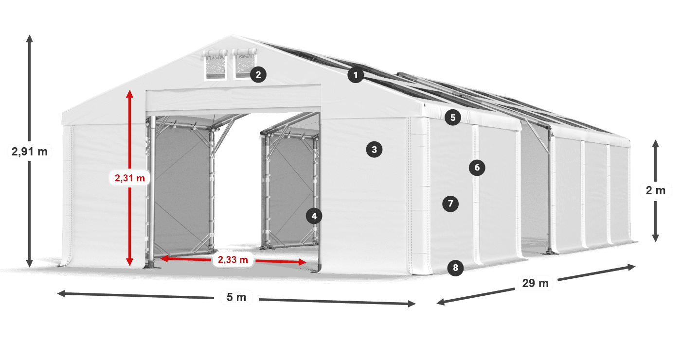 Acoperiș: MS T 580 PVC Pereţi: SD 500 PVC 2m legenda