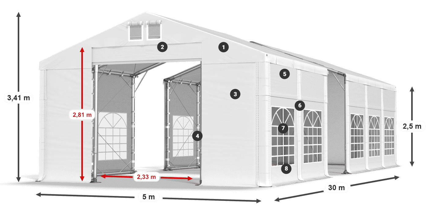 Acoperiș: MS 580 PVC Pereţi: FR 620 PVC legenda 2.5m